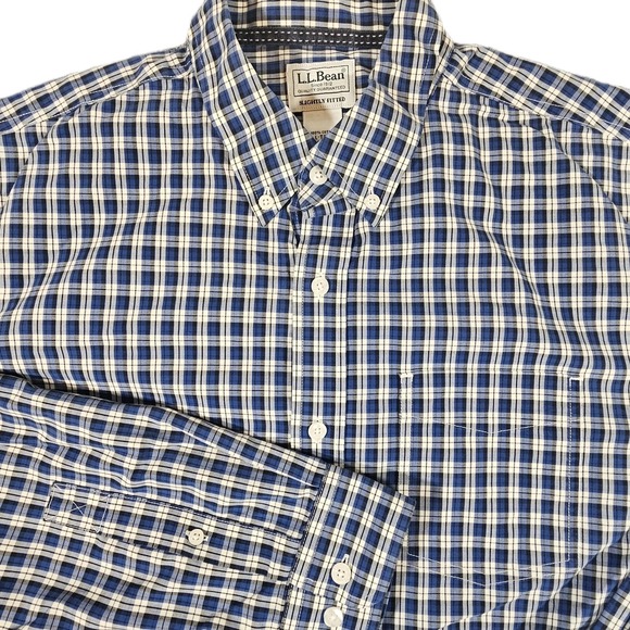 L.L. Bean Other - LL Bean Button Down‎ Men's L Reg Slighlty Fitted Cotton Blue Plaid Sleeve